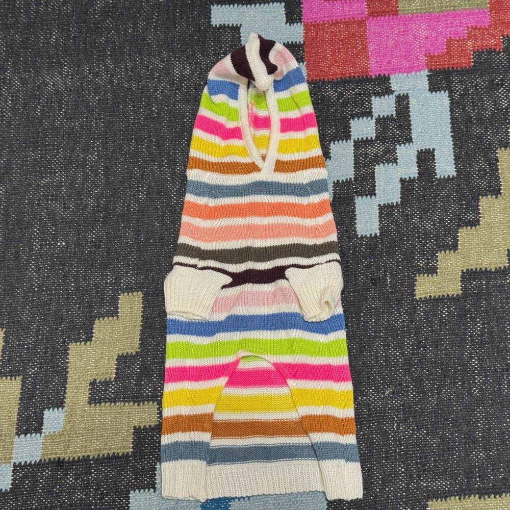 GAP Crazy Stripe Hoodie Knit Dog Sweater, Bright Multi-Color Stripes, XS/S